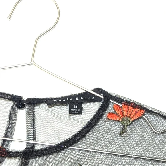 Haute Monde Black Floral Embroidered Blouse - Picture 6 of 7